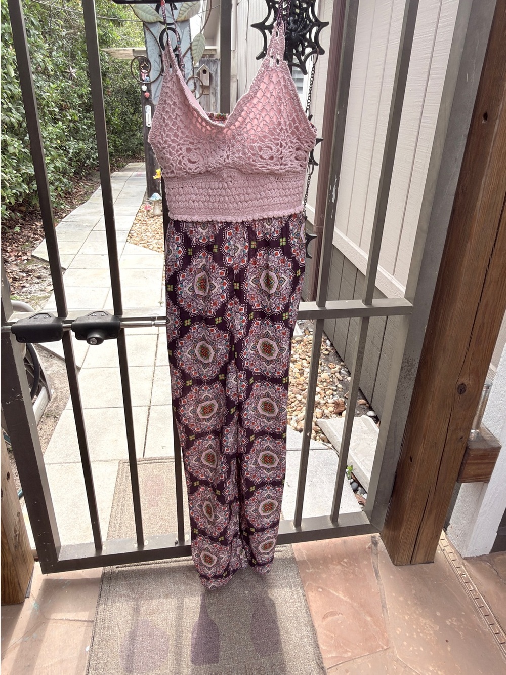B.O.G. Collective Bohemian Crochet Top Wide Leg Jumpsuit